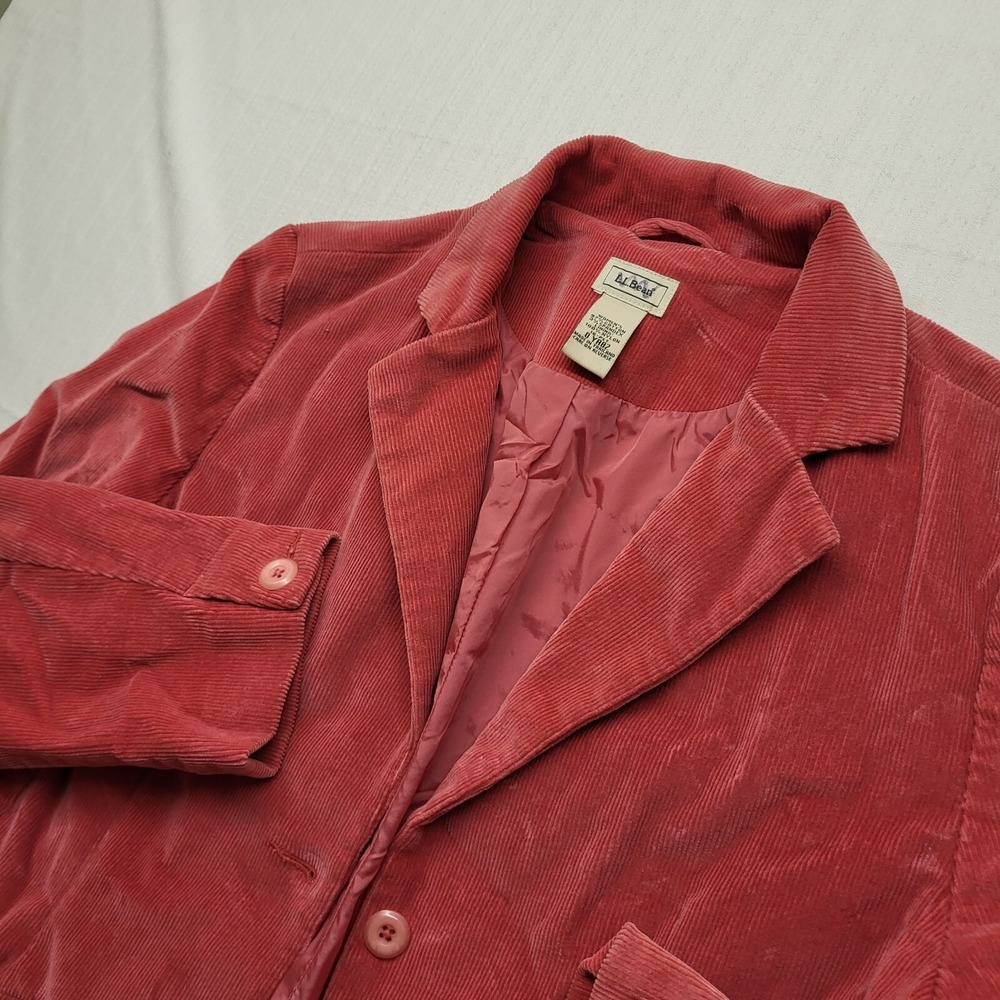LL BEAN Corduroy Blazer Womens 16P Pink Cotton 3 Button Career Preppy Mature